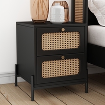 Cannage Rattan Wood 2-Drawer Nightstand Bedside Table Side table End Table - £157.76 GBP