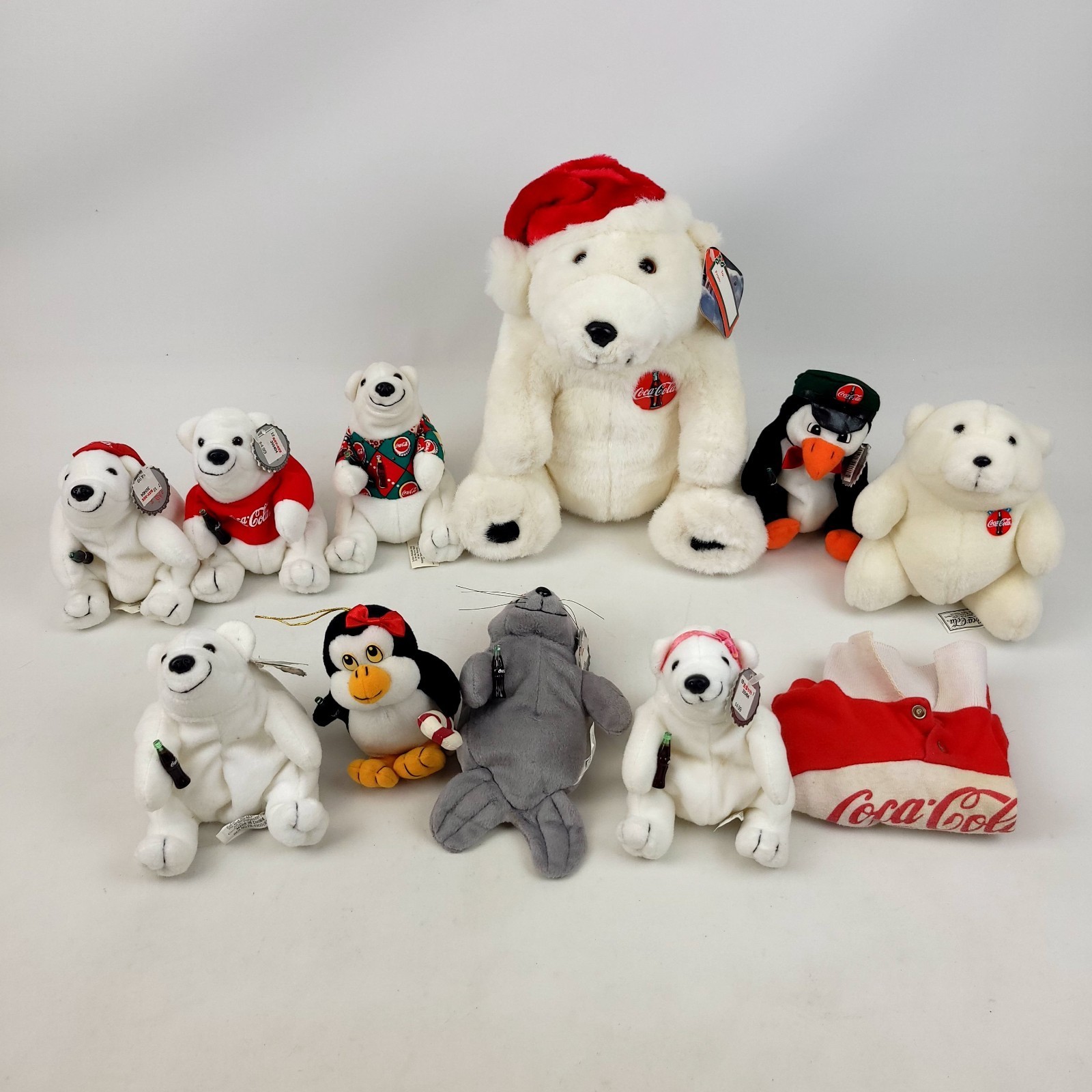 Coca-Cola Polar Bear Plush Bean Bag/Ornament/Teddy Bear Mixed lot of 10 - $34.64