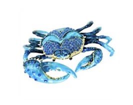 Blue Crab Bejeweled Crystal Enamel Pewter Trinket Box Deep Sea Ocean Gift Boxed - £34.40 GBP