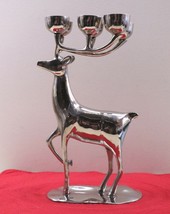 Silver Tone Reindeer Candle Holder Solid Brass Christmas Holiday Decor - £38.85 GBP