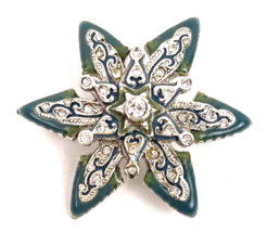 Vintage Monet Brooch Signed Edelweiss Snowflake Star Silver Rhinestone B... - €20,60 EUR