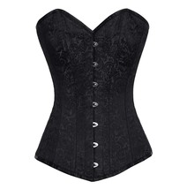 Overbust long torso whale steel Bustier back lace black brocade corset - £36.49 GBP