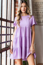 Heimish Full Size Swiss Dot Short Sleeve Tiered Dress - £30.91 GBP