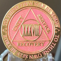 38 Year AA Medallion Pink Gold Plated Alcoholics Anonymous Sobriety Chip... - $17.99