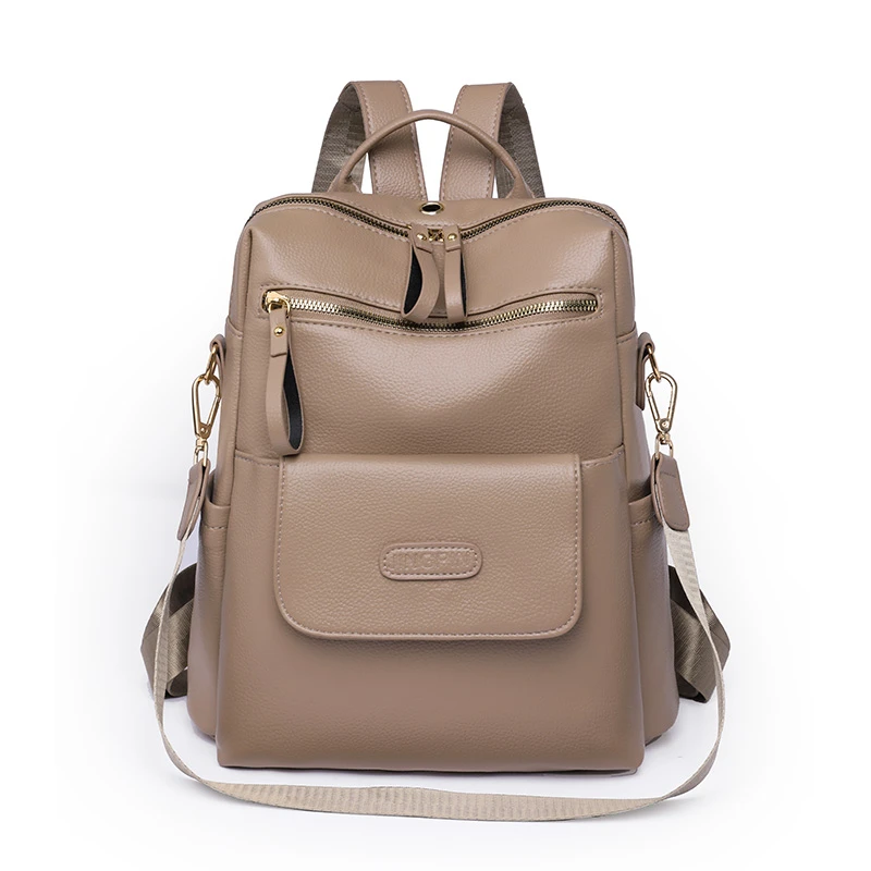 Soft Leather Backpack Women Solid Color Fashion Trend Large Capacity Ladies Trav - £82.33 GBP