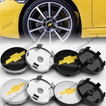 For Fits Chevy Center Wheel Hub Caps Logo Metallic Black/Yellow 4 Pcs D.... - £12.82 GBP