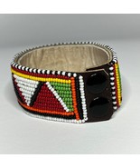 Massai Handmade Kenyan Leather Beaded Bracelet Cuff Colorful - $276.80 MXN