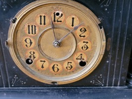 Antique Decorative Black Painted Metal Mantle Shelf Clock With Keys - $173.24