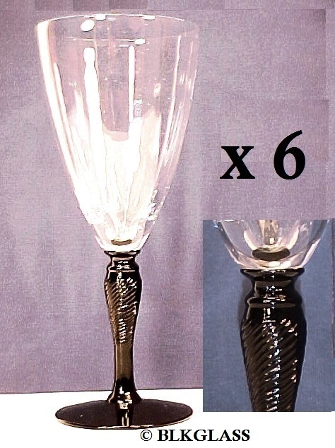6 Clear Optic Wine Glasses With Black Glass Spiral Twist Stemsi - $24.99