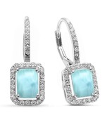 Sterling Silver Natural Larimar &amp; CZ Emerald Shape Leverback Earrings - €47,18 EUR