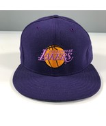 Vintage Los Angeles Lakers Fitted Hat Size 7 1/8 Purple Gold Motion Logo... - £37.26 GBP