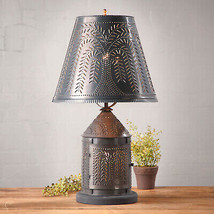 Fireside Metal Table Lamp Lantern Punched Tin  Willow Shade - £220.64 GBP
