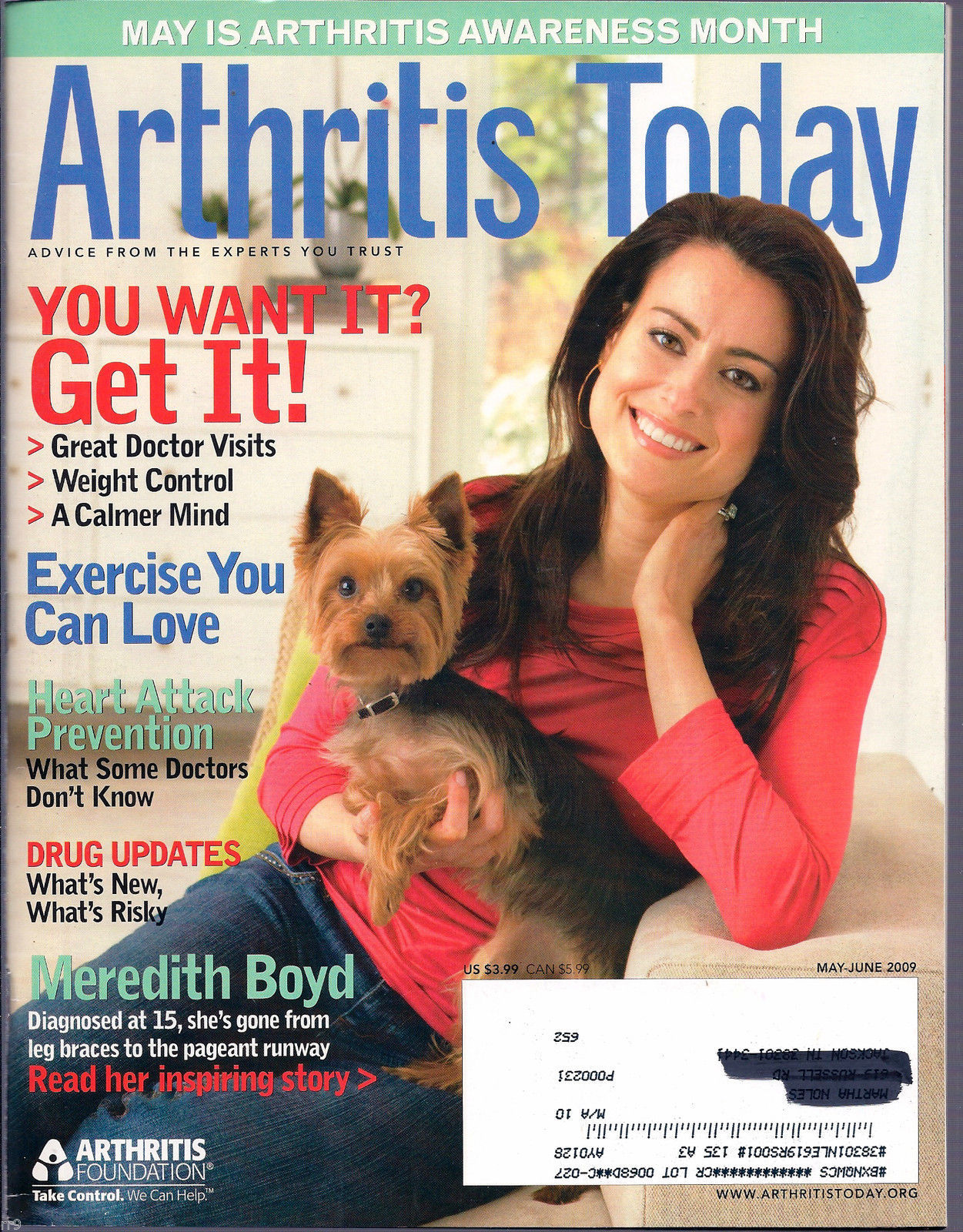 Primary image for Arthritis Today Magazine May/June 2009 with Meredith Boyd