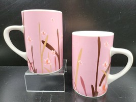 (2) Starbucks 2004 Pink Cherry Blossom Floral Mugs Set 4 5/8&quot; Flower Coffee Cups - £38.74 GBP