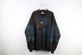 Vtg 90s Art Unlimited Mens 2XL All Over Print Eagle Nature Henley Sweatshirt USA - £155.02 GBP