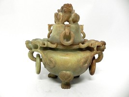 Vintage Soapstone Censer Incense Burner Chinese Buddhism Hand Carved - £271.84 GBP