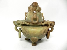 VINTAGE SOAPSTONE CENSER Incense Burner CHINESE Buddhism Hand Carved - $346.49