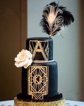 JeVenis Art Deco Cake Topper Black Feather Cake Topper Great Gatsby Cake Decorat - £12.66 GBP