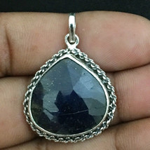 925 Sterling Silver Pendant Necklace Black Sapphire Handmade Fine Jewelry PS1111 - £32.96 GBP