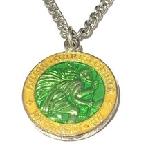 Saint Christopher yellow &amp; green medal necklace 24” - £43.32 GBP