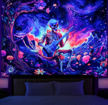 Blacklight Trippy Skull Tapestry UV Reactive Galaxy Planet Tapestry Funny Skelet - $39.99