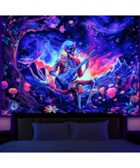 Blacklight Trippy Skull Tapestry UV Reactive Galaxy Planet Tapestry Funn... - $39.99