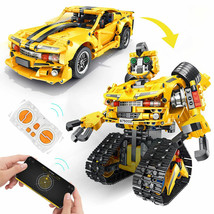 2 In 1 Programmable Remote Control Car Robot Buildable Playset, Yellow - £59.27 GBP