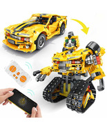 2 In 1 Programmable Remote Control Car Robot Buildable Playset, Yellow - £59.04 GBP