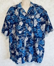 Guess Brand Men&#39;s Hawaiian Shirt Polyester Sz XXL Button Front Short Sleeve Blue - £17.45 GBP