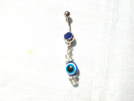 Cobalt Blue Evil Eye Acrylic Bead With Accents On 14g Blue Cz Belly Button Ring - £4.78 GBP