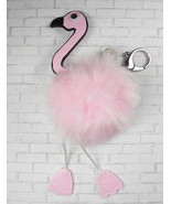 Pom Pom Flamingo Keychain Purse Charm Split Ring Lobster Faux Fur Pink W... - £15.56 GBP