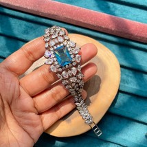 Antique Silver Plated Indian Bangle Bracelet Tennis CZ Fashion Blue Jewelry Set - £68.54 GBP