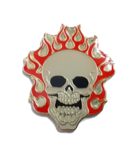 Burning Fire Skull Biker Pin Hat Tac Hair Head Flames Motorcycle Flair - £3.92 GBP
