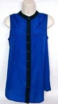 J Crew Womens Sleeveless Blouse Size 2 Black Blue Button Down Front Pocket - £13.81 GBP