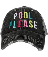 Embroidered Pool Please Dark Grey Distressed Denim Trucker Hat - £19.62 GBP