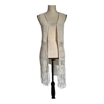 Its Our Time Ivory Crochet Fringe Sweater Duster Size L - $34.65