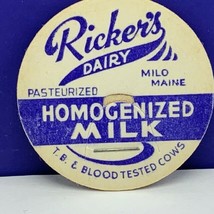 Dairy milk bottle cap farm advertising vintage Rickers Milo Maine ME blo... - $7.87