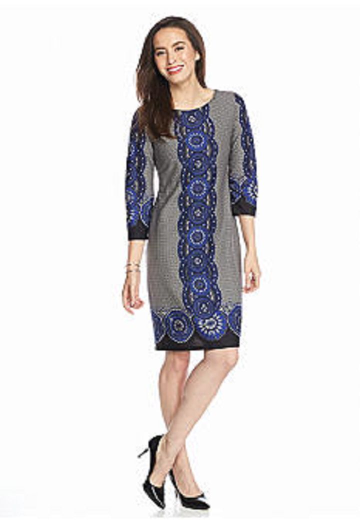 Primary image for NWT MELISSA PAIGE BLUE PRINTED CAREER SHEATH DRESS SIZE XL $78