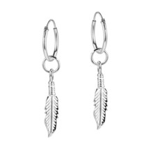 Trendy Feather Flight .925 Sterling Silver Hoop Dangle Earrings - £12.46 GBP