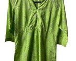 Unbranded Womens Green Floral Size L Cotton V Neck  3/4 Sleeve Top - $11.39