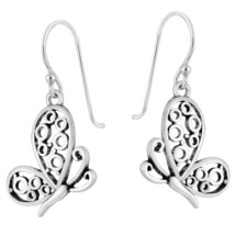 Charming Abstract Butterfly Etched Sterling Silver Dangle Earrings - £8.85 GBP
