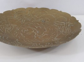 Chinese Etched Brass Bowl Plate Dragon Vintage China Luck Lung Trinket Dish - £22.70 GBP