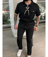 Men&#39;s Full Size Lace Up Short Sleeve Top and Pants Plus Size - $53.49