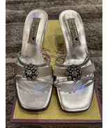 Brighton TWYLA Womens Strappy Kitten Heel Silver Satin Shoes 6.5 EUC - £19.50 GBP