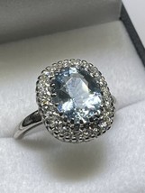 Art Deco Style (ca. 1965) Platinum Natural Oval Aquamarine w/ Diamonds (Sz 6.75) - £1,538.40 GBP