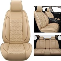 YUHCS Full Set Car Seat Covers Faux Leather Fits Most SUV Cars Pickup Beige - £60.56 GBP