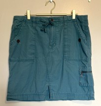 Eddie Bauer Cargo Skirt Size 12 Teal Blue Drawstring Waist Front Slit Cotton - £19.78 GBP