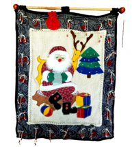Christmas Advent Calendar Vtg Handmade Felt Applique Needlework Santa Re... - $23.98