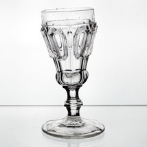 Flint Framed Blocks Wine Glass, Antique c1850s EAPG Sandwich Framed Ovals 4 5/8&quot; - £59.77 GBP