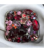 Regency Vintage Unsigned Red Glass Cabochon Pink Rhinestone Brooch Pin - $45.00